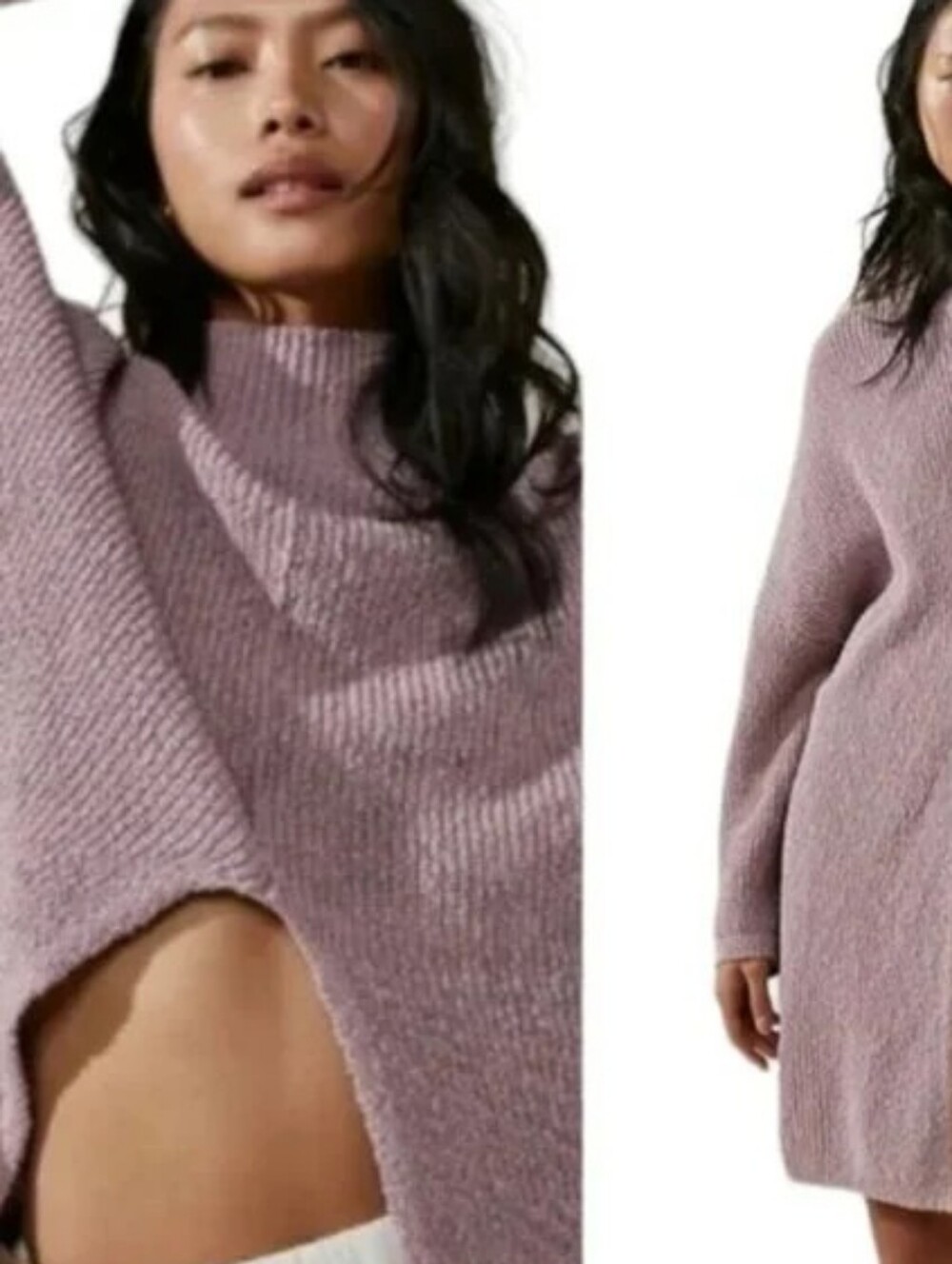 Free People Beach Coco Mockneck Pullover Sweater Burnished Lilac Front Slit LG - Picture 3 of 13